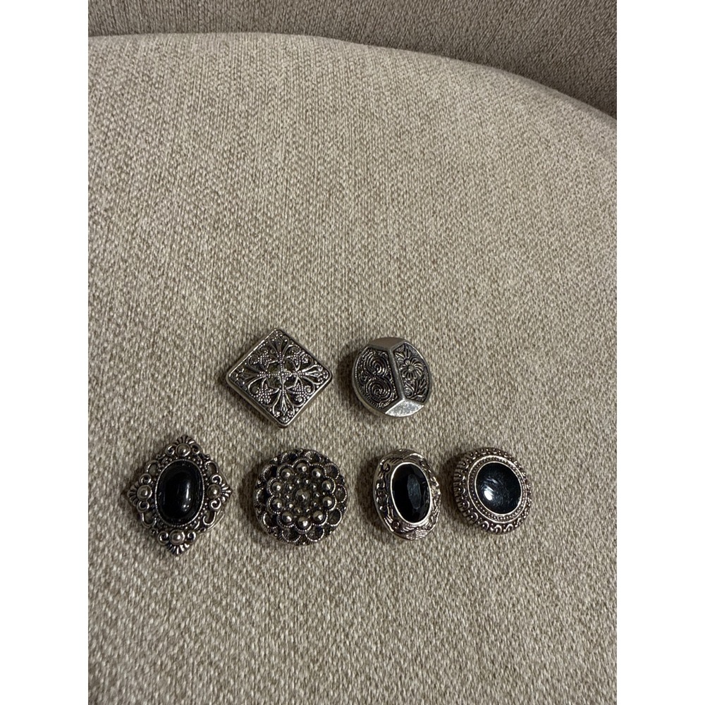 Vintage Button Covers Silver Tone Set of 6 Black Cabochon Southwest Western Lot